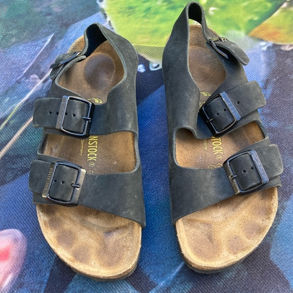 🐲💙 Birkenstock Black Leather Suede Milano Sandal